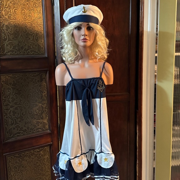 Nautical Navy and White Sailor Dress with Hat, jacket and stockings. Size S/M - Picture 7 of 10